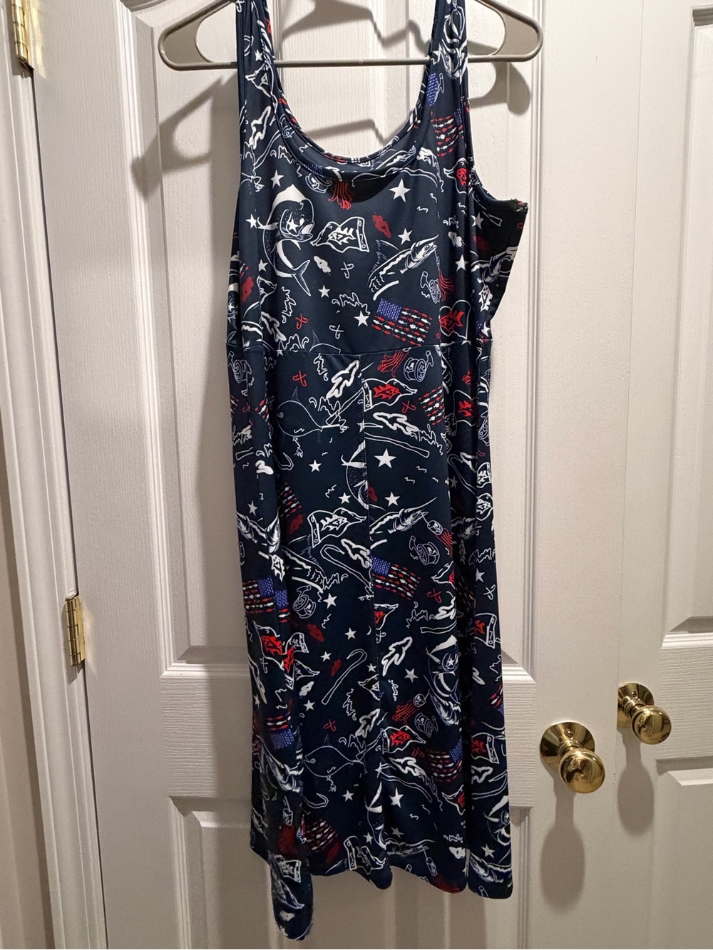 Sleeveless Navy Red & White Graphic Tank Dress